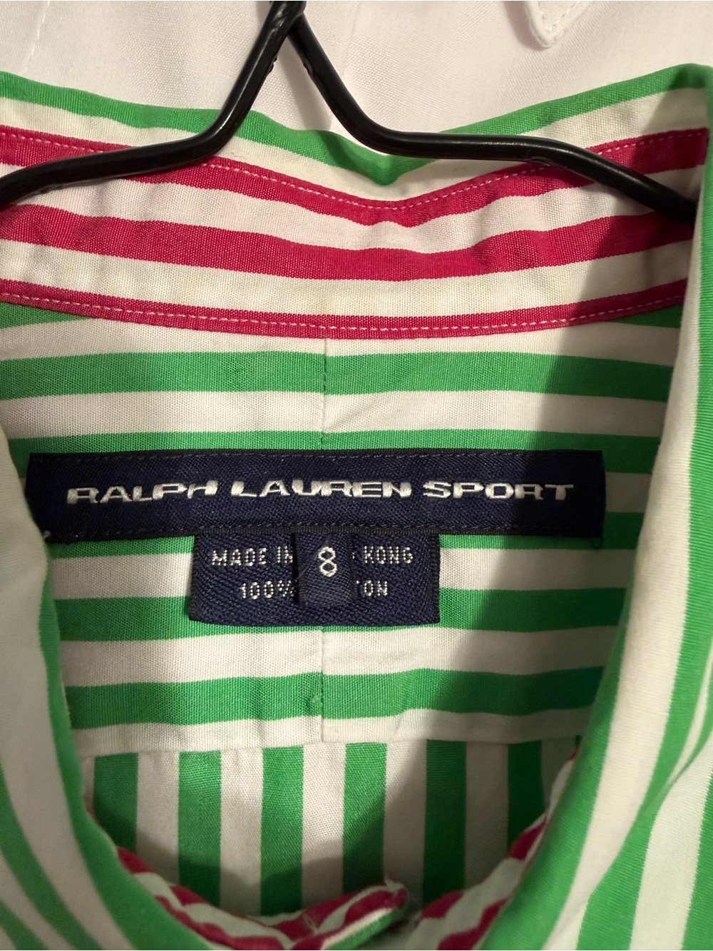 Ralph Lauren Sport Green, White & Pink Striped Collared Shirt - Picture 3 of 4